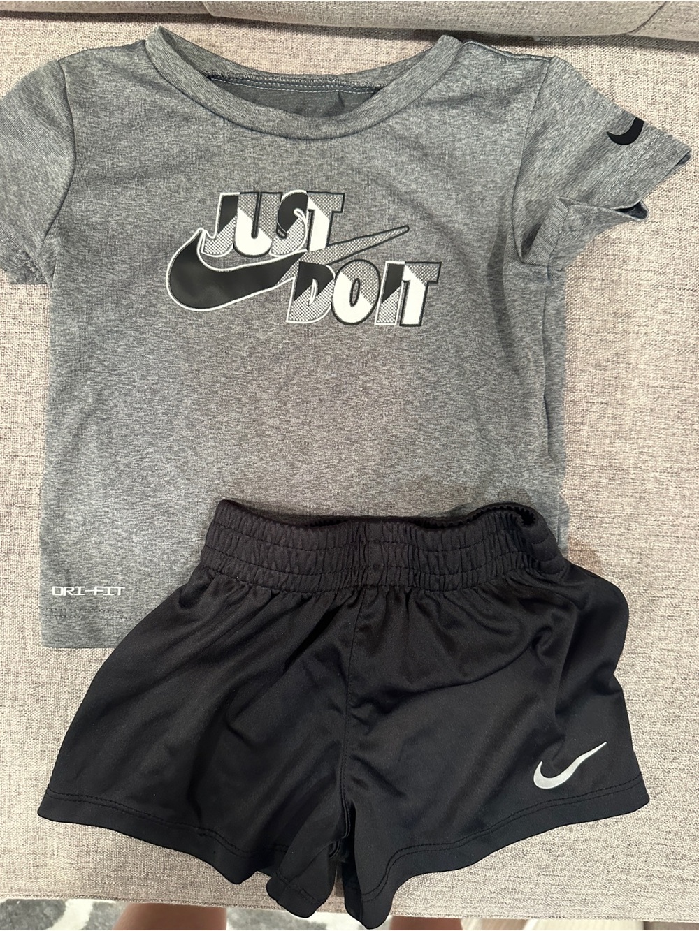 Nike boy Grey 'Just Do It' Tee with Black Dri-FIT Shorts